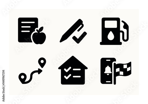 Daily activity and tasks solid icons – filled, productivity, organization symbol set