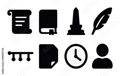 Historical silhouette icons set – vintage, heritage, antique symbols in solid style