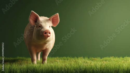 Adorable Piglet Standing on Grass in Natural Setting photo