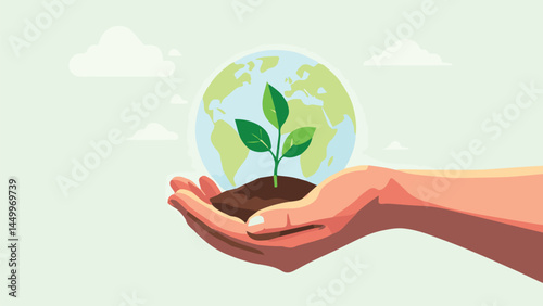 plant in hands with earth in background