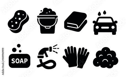 Cleaning and hygiene solid icons set – filled, housekeeping, sanitation symbols