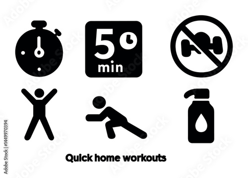 Quick home workouts solid icons – fitness, exercise, at-home training symbols