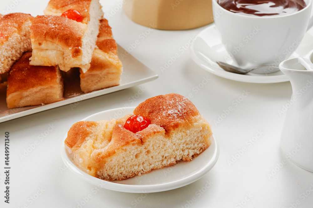 coca de sant joan, typical of spain, and hot chocolate