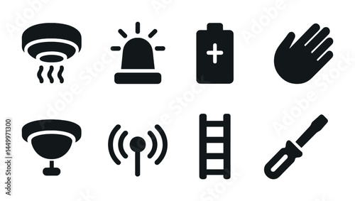 Security and safety solid icons set – filled, protection, emergency response symbols