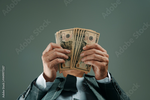 Obraz na płótnie businessman, seen from below, with some dollars w salonie