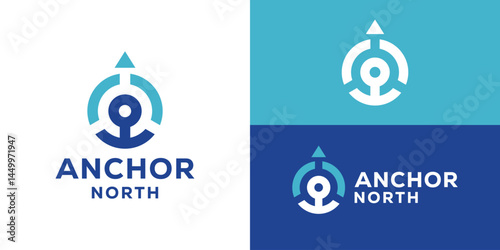 Creative simple anchor north logo template. Abstract compass with anchor logo design vector illustration.