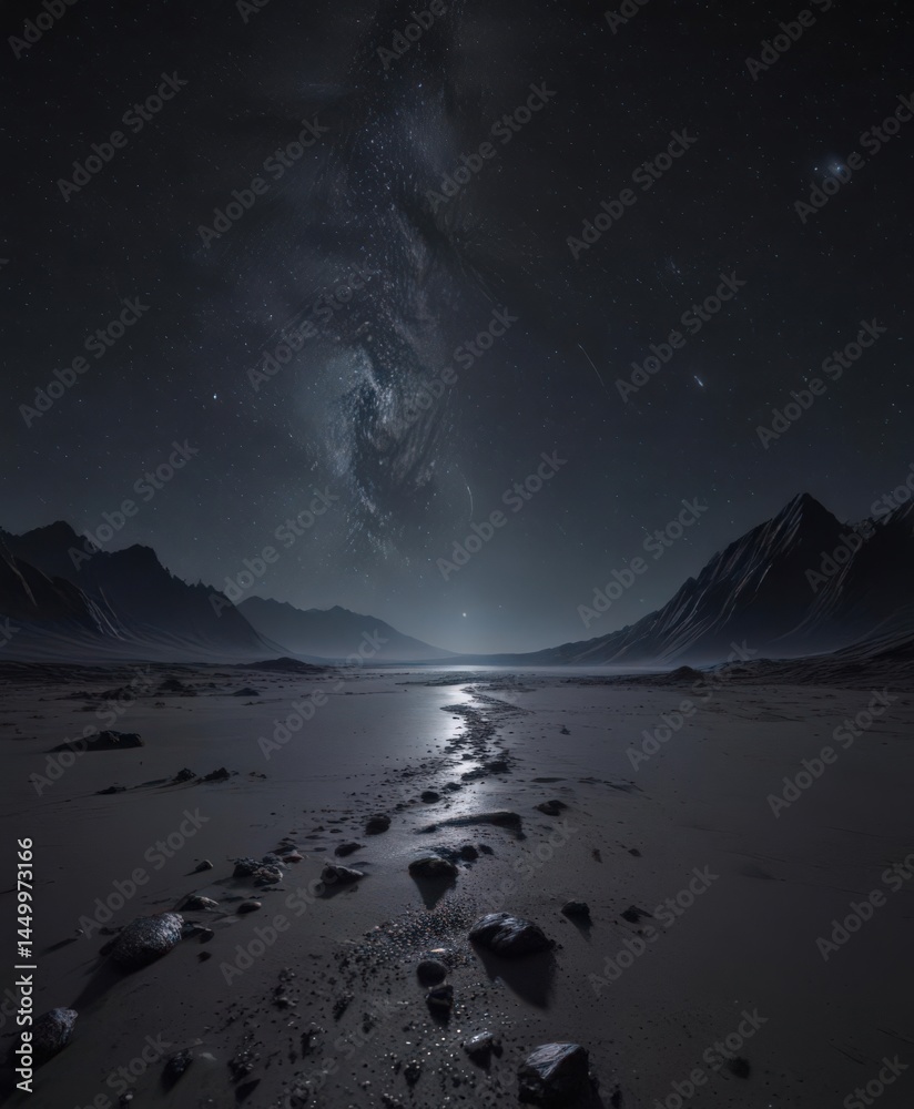 Naklejka premium Starry night, infinite black expanse, cosmic dust, scene, celestial