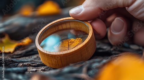wooden resin pendant with autumn leaf photo