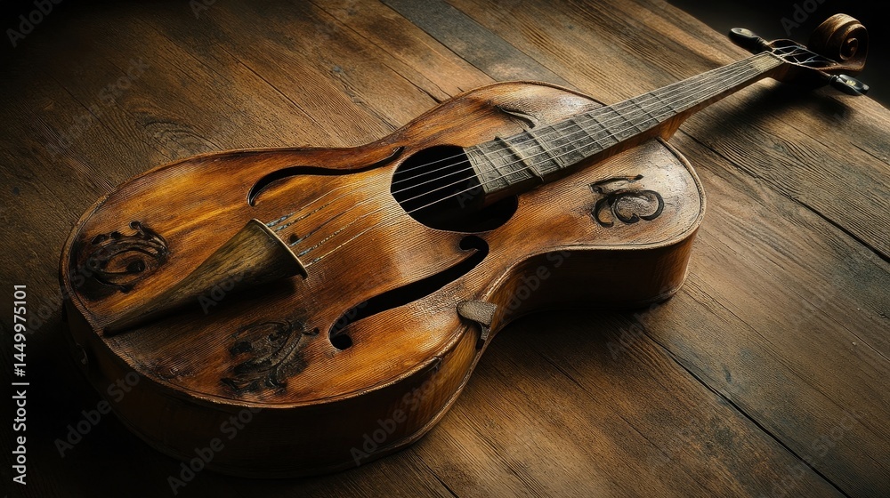 Obraz premium antique violin guitar on wooden background