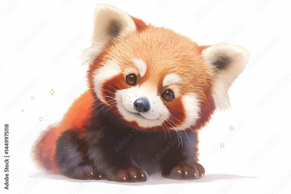 A fluffy red panda looks curiously at the camera with its sweet smile A fluffy red panda looks curiously at the camera with its sweet smile
