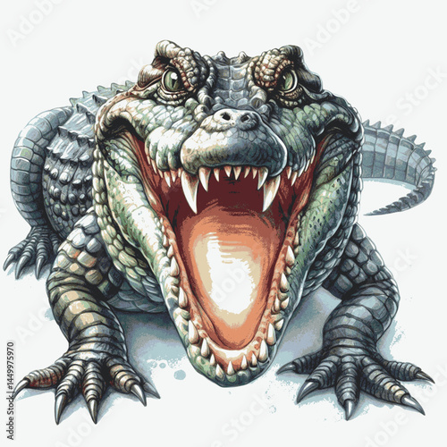Rippled Rage: Teeth in Tide crocodile angry isolated watercolor vector illustration svg