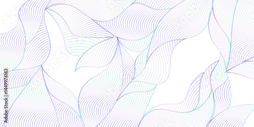 Beautiful abstract leaf  texture background. Decorative ornament of colored leaves pattern. Elegant Floral Art with Delicate Line Drawings pastel blue banner, graphics design whittle Background.