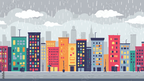 abstract city landscape in rain