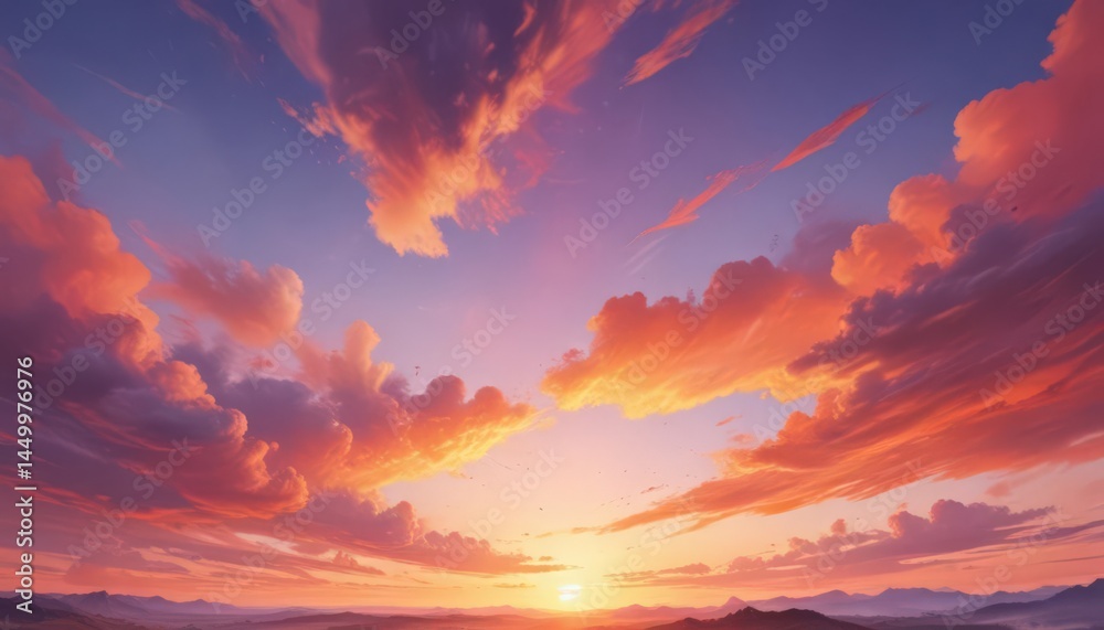 Fototapeta premium Vibrant sky, abstract watercolor, sunset colors merging , beautiful, art background