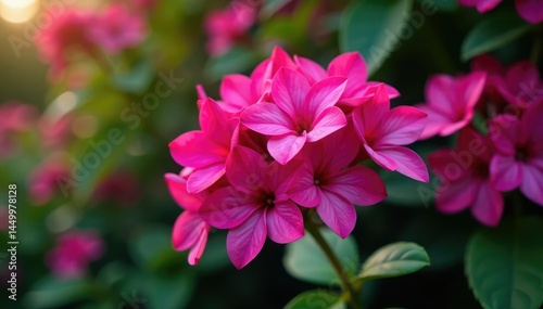 Bold fuchsia flower clusters, repeating motif , nature, artistic