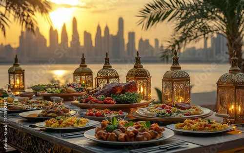 celebration of eid al adha arabic sweets and food 