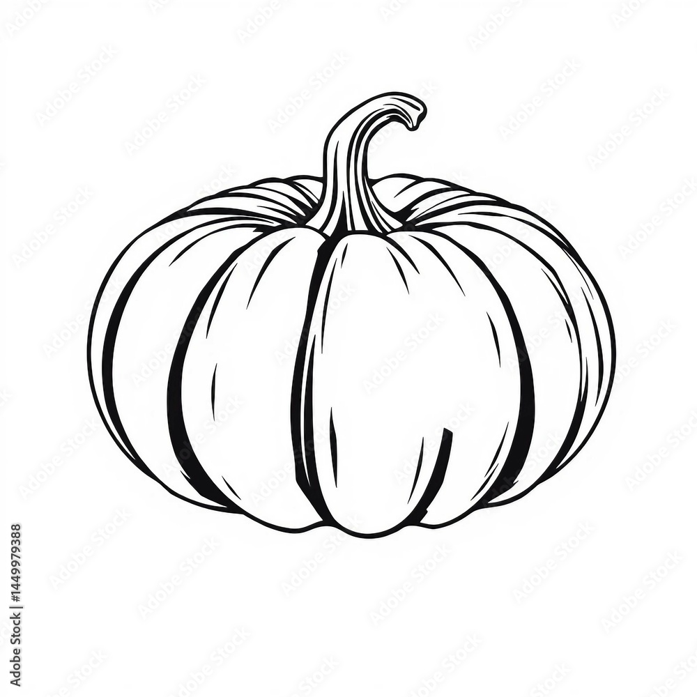 Handgezeichnete Kürbisillustration in Schwarz-Weiß auf weißem Hintergrund, perfekt für Herbst- und Halloween-Designs Handgezeichnete Kürbisillustration in Schwarz-Weiß auf weißem Hintergrund, perfekt für Herbst- und Halloween-Designs
