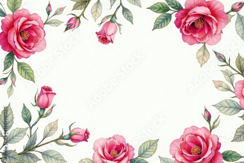 Delicate watercolor roses & leaves, repeating pattern , illustration, design element