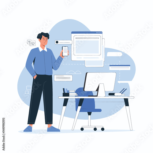 businessman use smart phones for work design illustration