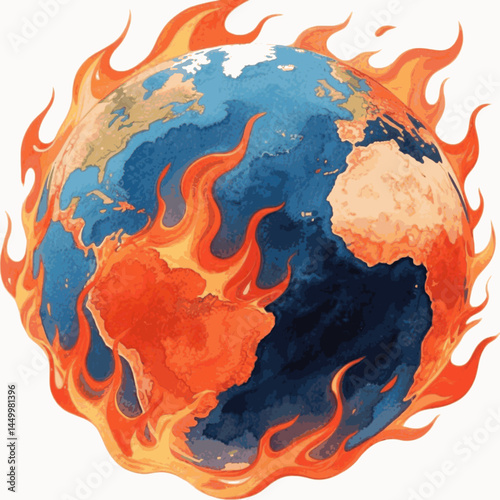 Unraveling Skies: Brushstroke Blaze global warming isolated watercolor vector illustration svg