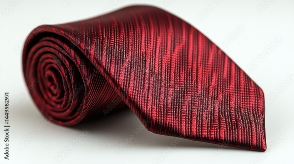 Elegant Red Necktie: A Close-Up of a Rolled Crimson Tie with a Subtle Pattern Elegant Red Necktie: A Close-Up of a Rolled Crimson Tie with a Subtle Pattern