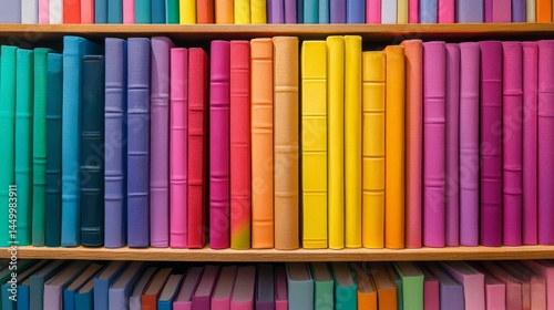 Colorful Bookshelf Displays Varied Hues Of Bound Volumes