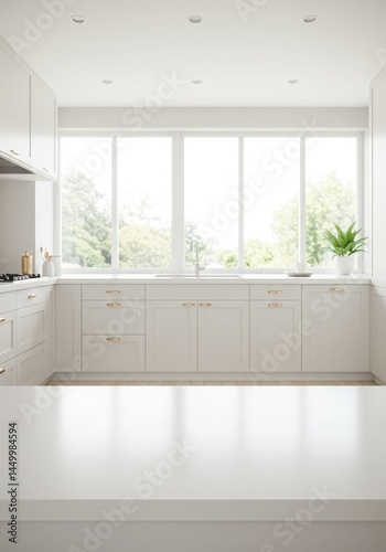 Wallpaper Mural Modern kitchen empty wooden table window mockup sink in a hotel interior design Torontodigital.ca