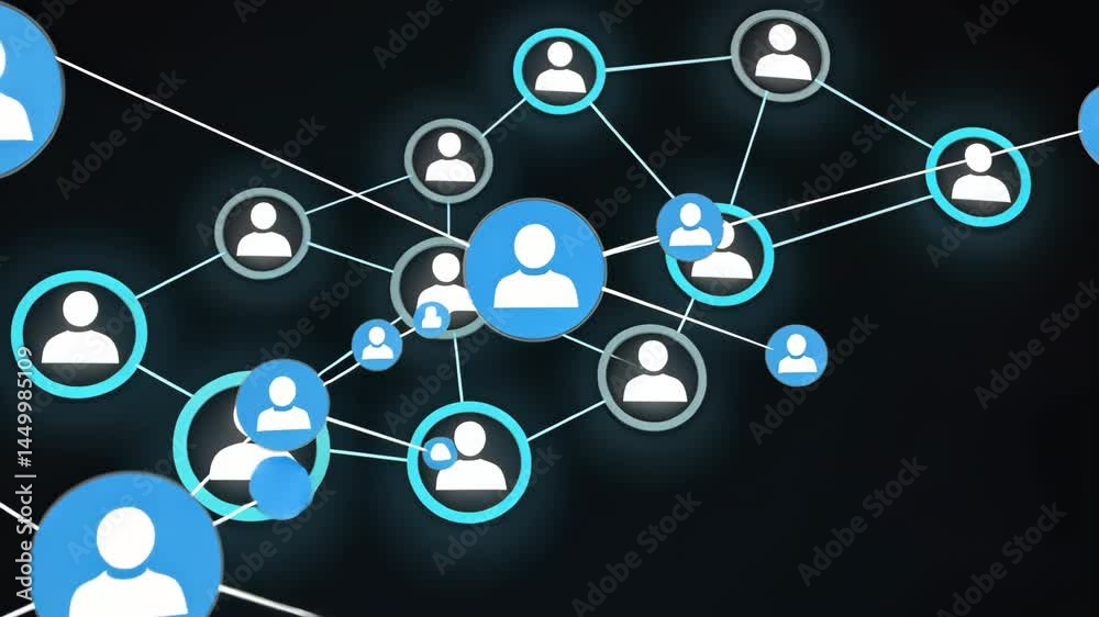 Circle shape people icon and connection line for social network cyber futuristic technology concept with dark and grain processed Circle shape people icon and connection line for social network cyber futuristic technology concept with dark and grain processed