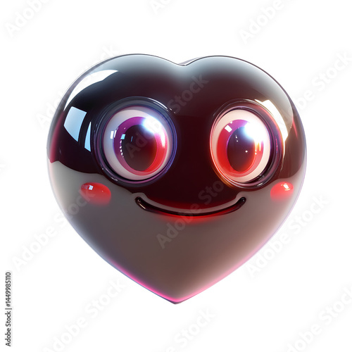  3D emoji, heart-eyes smiley face with a transparent background 