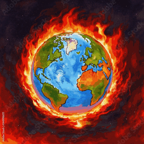 Scorched Flow: Earth’s Palette Fades global warming isolated watercolor vector illustration svg