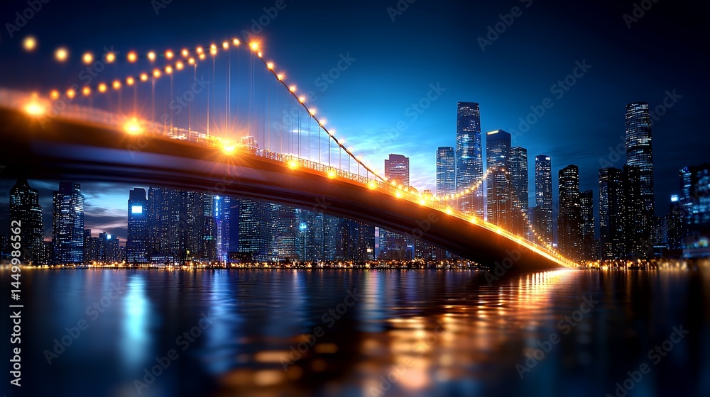 Obraz premium Bridge Over Cityscape at Night