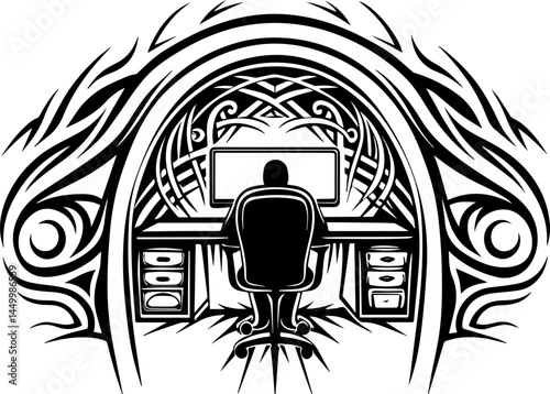 svg Cyber Hacker networkCreative Office Space with Decorative Tribal Patterns in Black and White