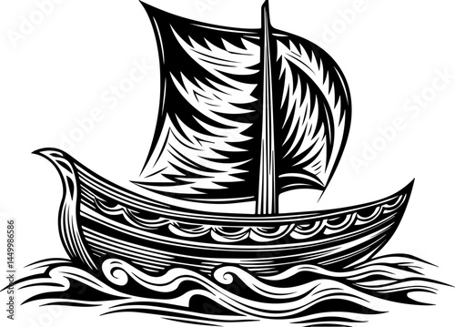 Green ecology promotes sustainability through mindful living, captured in a clean SVG vector.Black and White Illustration of a Traditional Sailing Boat Design