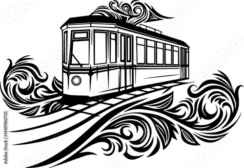 Green ecology promotes sustainability through mindful living, captured in a clean SVG vector.Vintage Train Illustration with Elegant Floral Design Elements
