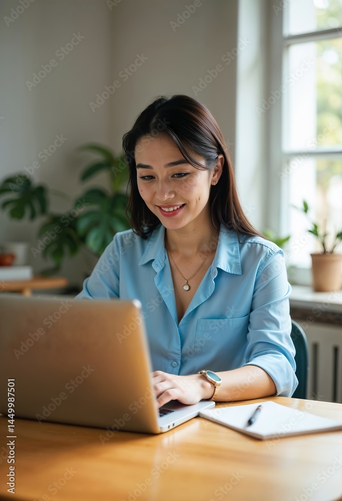 Asian Entrepreneur Working on Business Projects from Home Office