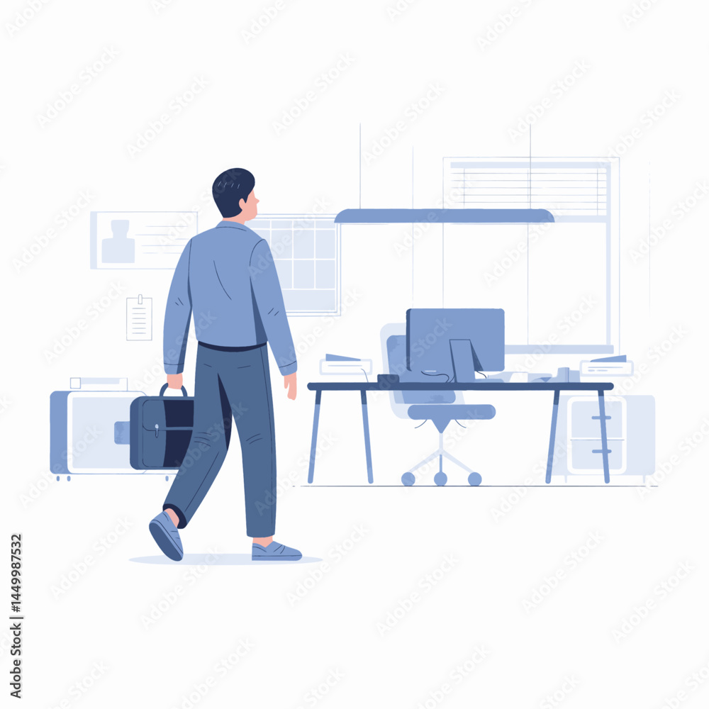 businessman walking to work carrying a bag design illustration on office background businessman walking to work carrying a bag design illustration on office background