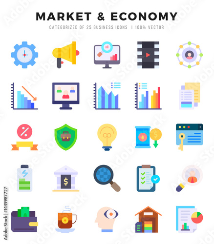 Wallpaper Mural Market & Economy Icons Pack Flat Style. Vector illustration. Torontodigital.ca