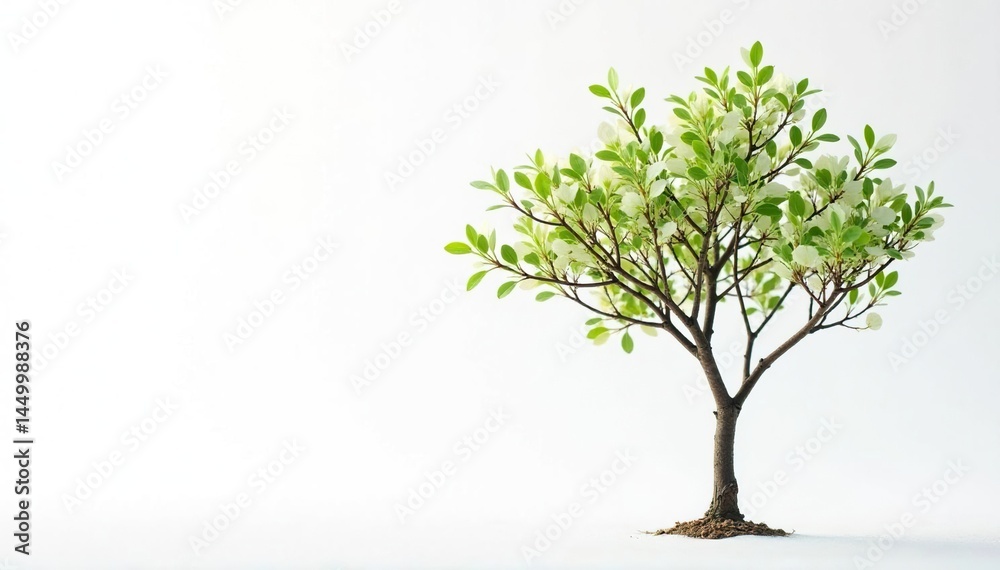 Obraz premium Small tree, delicate branches, white backdrop , plant, sapling