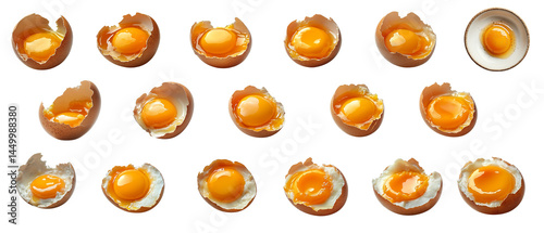 Different degrees of readiness of boiled chicken eggs depend on cooking time on  transparent background
