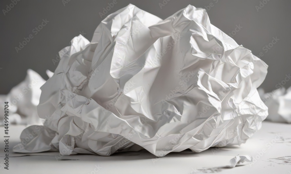 Close-up of crumpled white paper, texture emphasized , white paper, crumpled paper Close-up of crumpled white paper, texture emphasized , white paper, crumpled paper