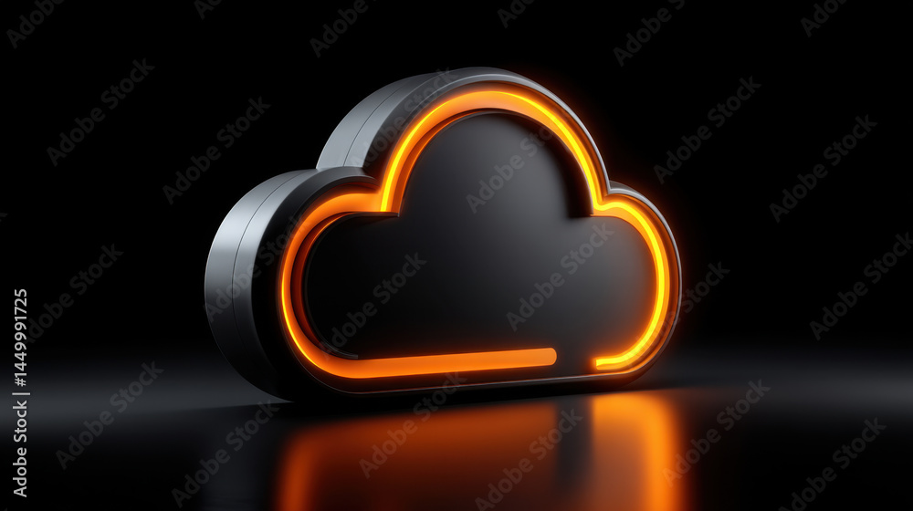 3d cloud icon glowing cloud black background orange light technology symbol digital cloud futuristic design neon effect reflection data storage network concept modern style isolated object dark 3d cloud icon glowing cloud black background orange light technology symbol digital cloud futuristic design neon effect reflection data storage network concept modern style isolated object dark