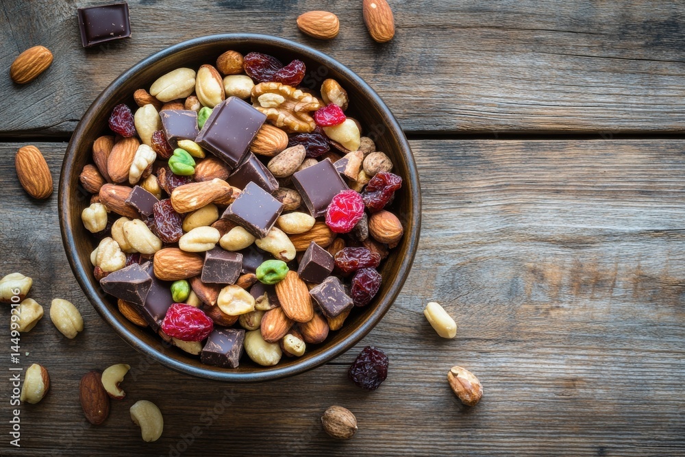 Top view of colorful nut and seed mix in ceramic bowl Top view of colorful nut and seed mix in ceramic bowl