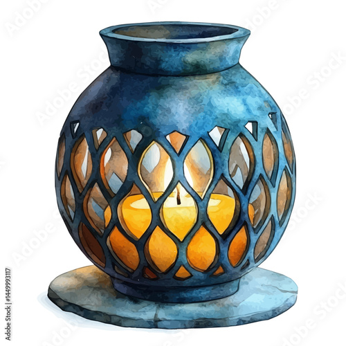 Lantern-lit Yalda Night Setting, vector watercolor illustration, isolated on a white background.
