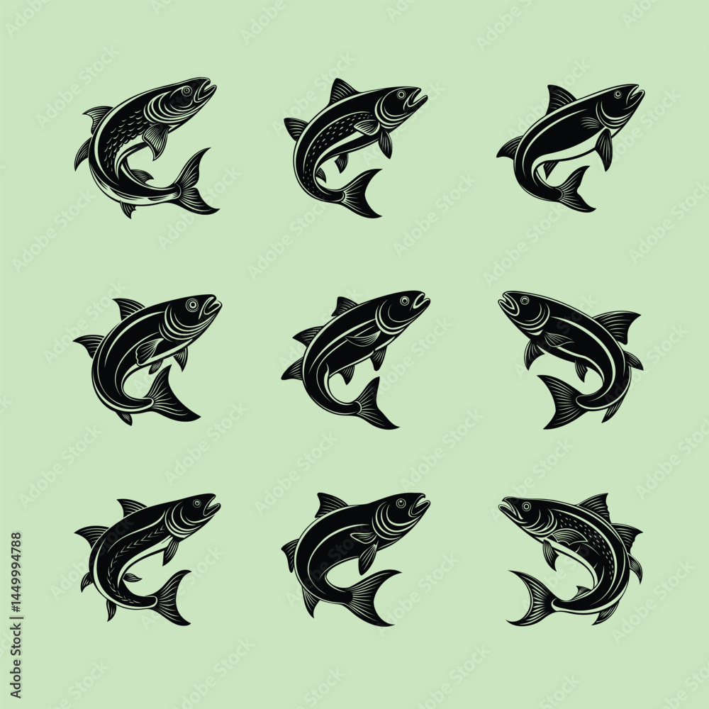 salmon fish design, labeled vector silhouette illustration. salmon fish design, labeled vector silhouette illustration.