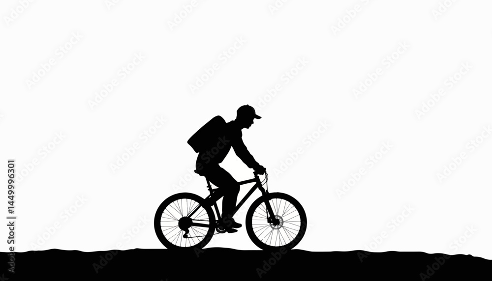 Obraz premium Silhouette of delivery person riding a bicycle, swift transportation