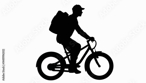 Courier riding bicycle silhouette on white background, delivery concept