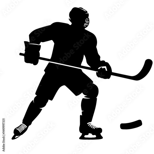 Ice Hockey Player Silhouette with Stick
