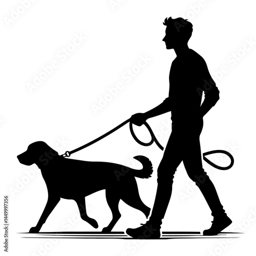Man Walking Dog Silhouette with Leash