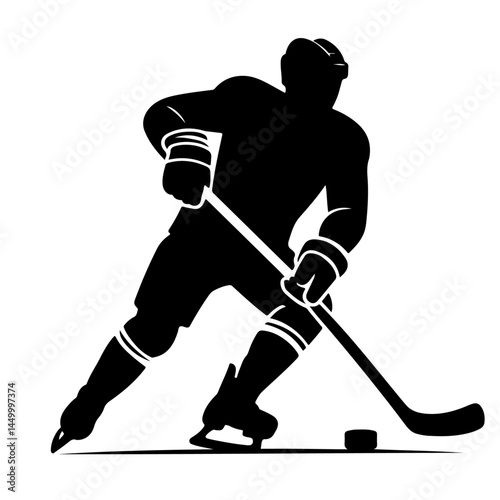 Ice Hockey Player Silhouette with Stick