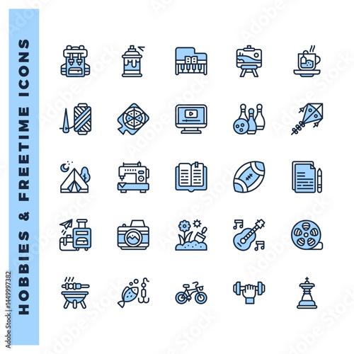 25 Hobbies and Freetime Two Color icons pack. vector illustration.